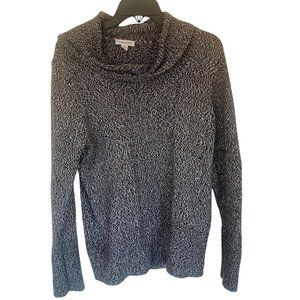 Calvin Klein Sweater Womens Black White Marled Cowl Neck Long Sleeve M